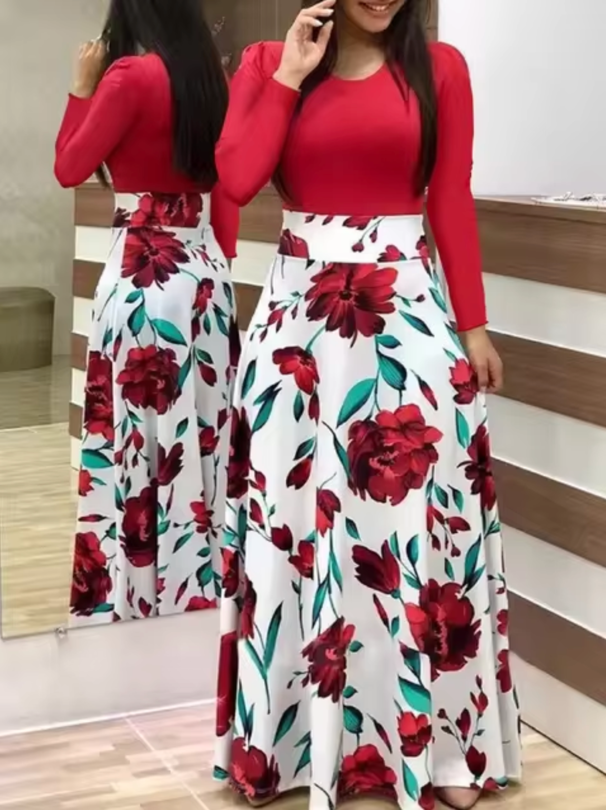 Cindy – Langärmliges Kleid mit Blumenmuster