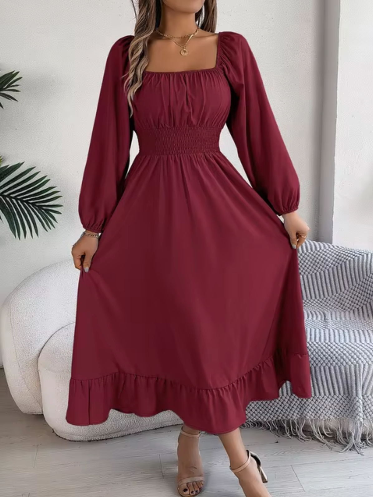 Gaia – Kleid mit hoher Taille und Puffärmeln