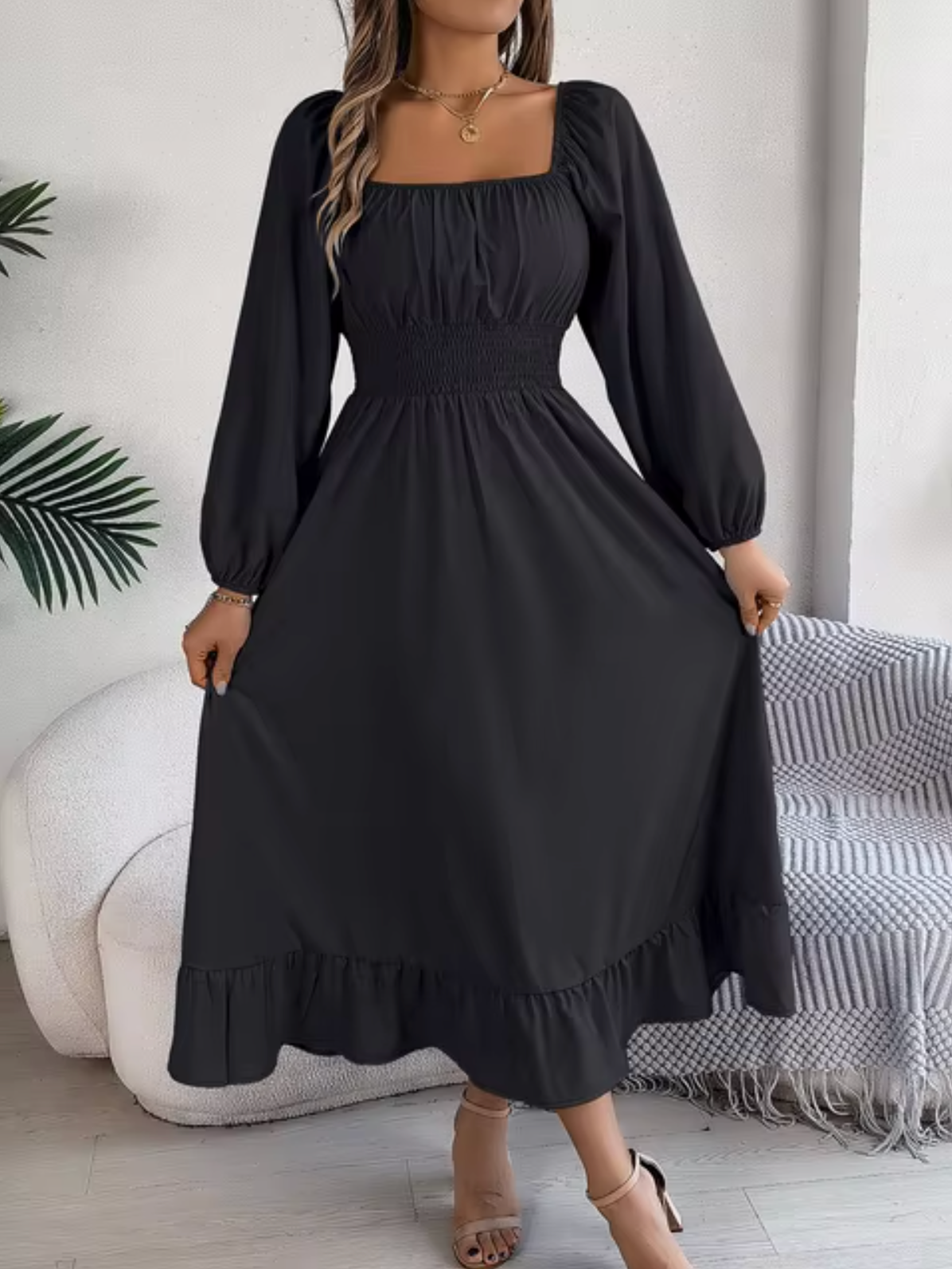 Gaia – Kleid mit hoher Taille und Puffärmeln