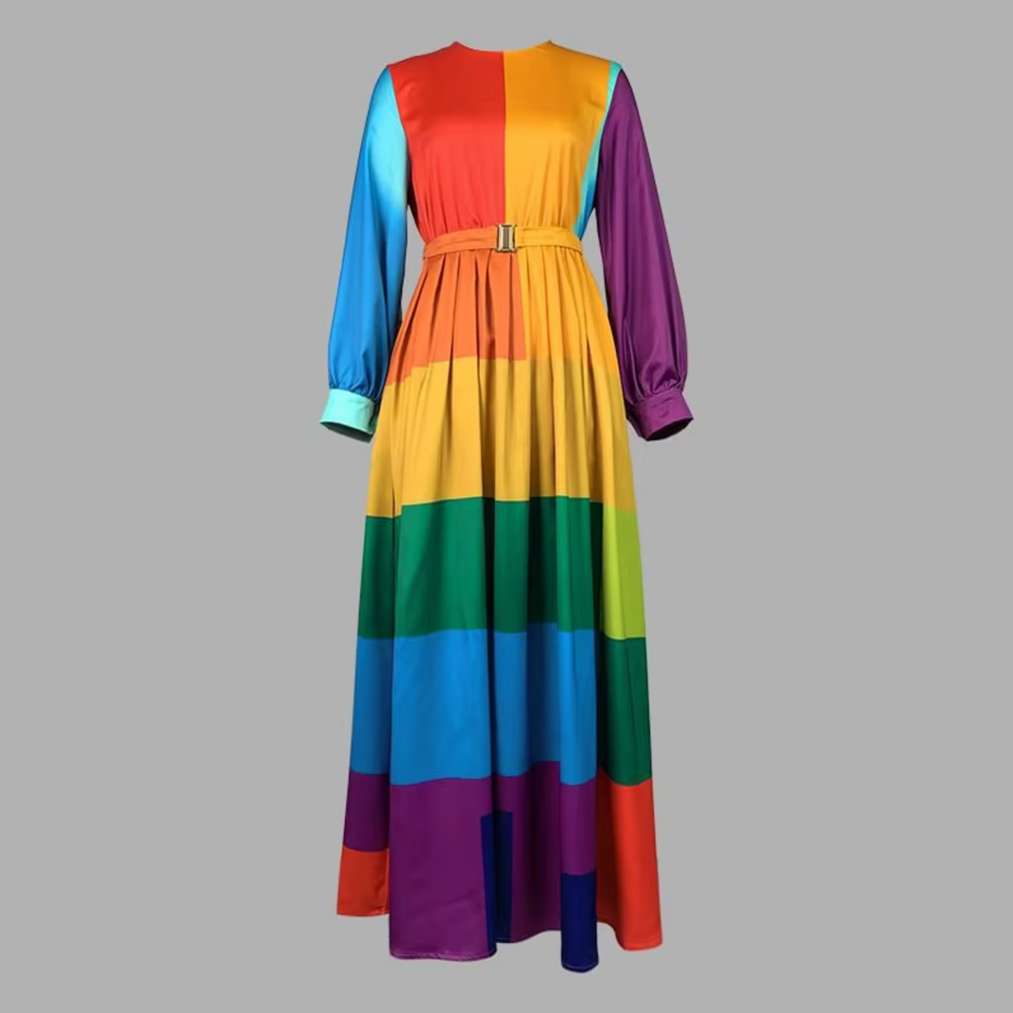 Aurora – Langarm-Maxikleid in Regenbogenfarben