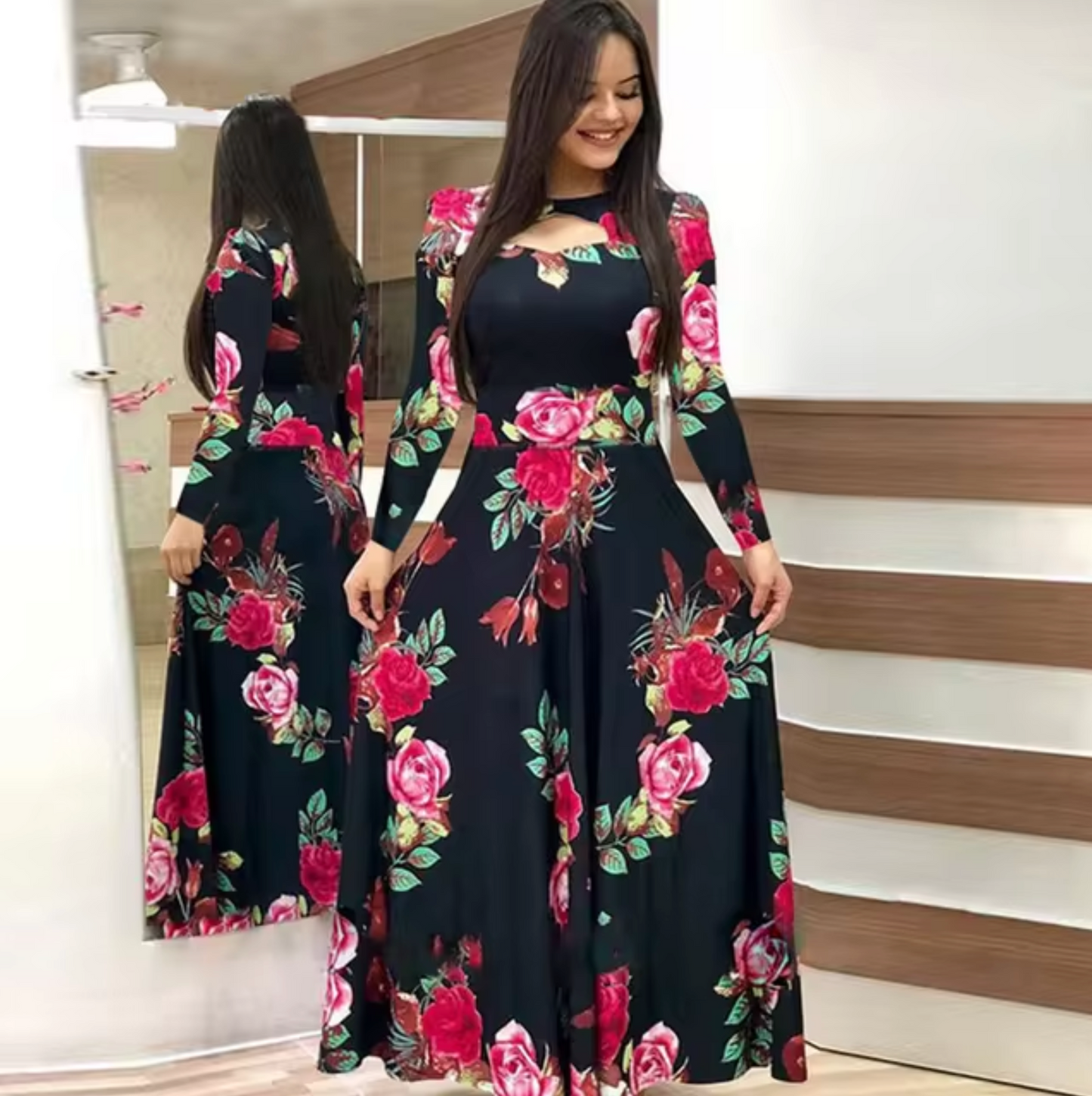 Euna – Maxikleid mit langen Ärmeln und Blumenmuster