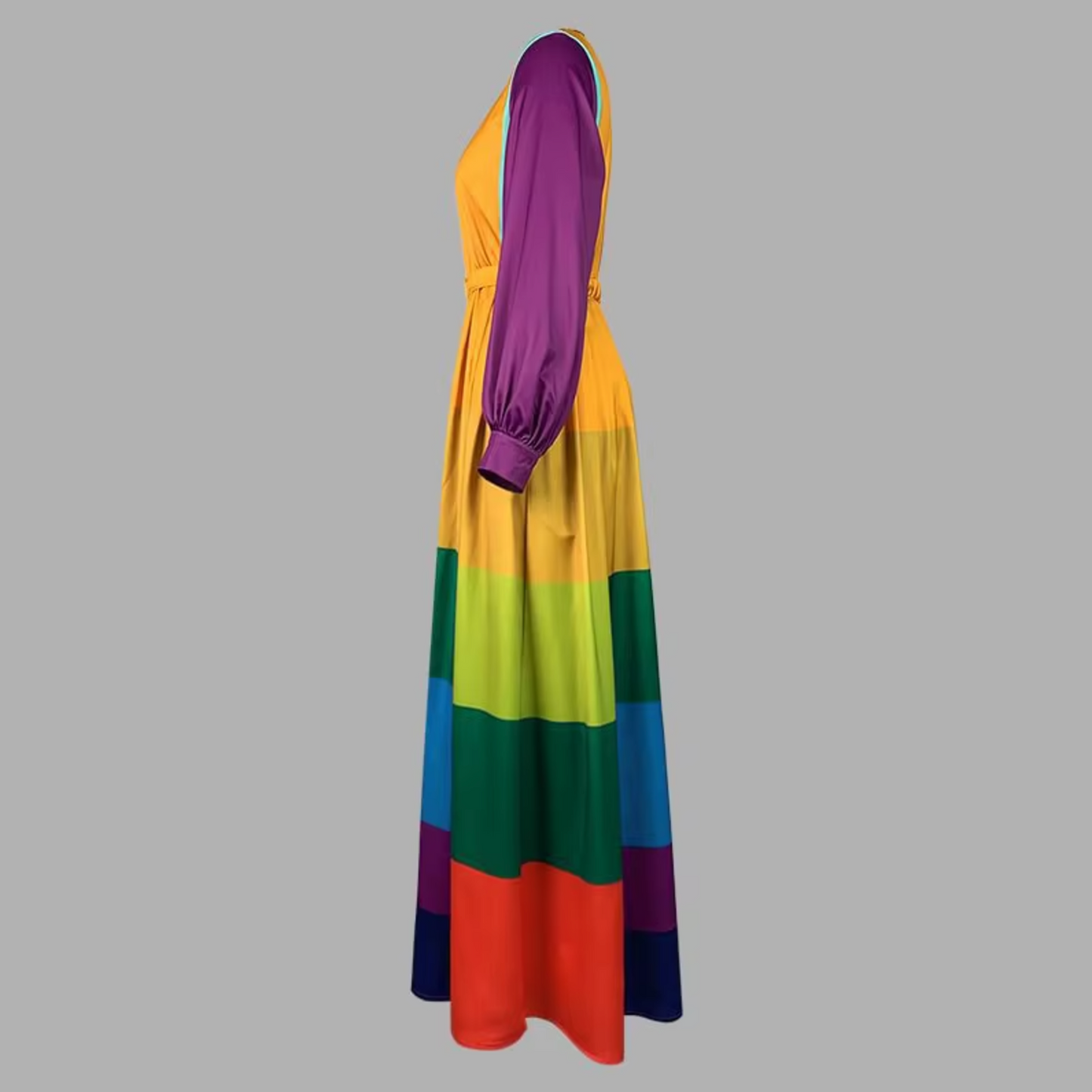 Aurora – Langarm-Maxikleid in Regenbogenfarben