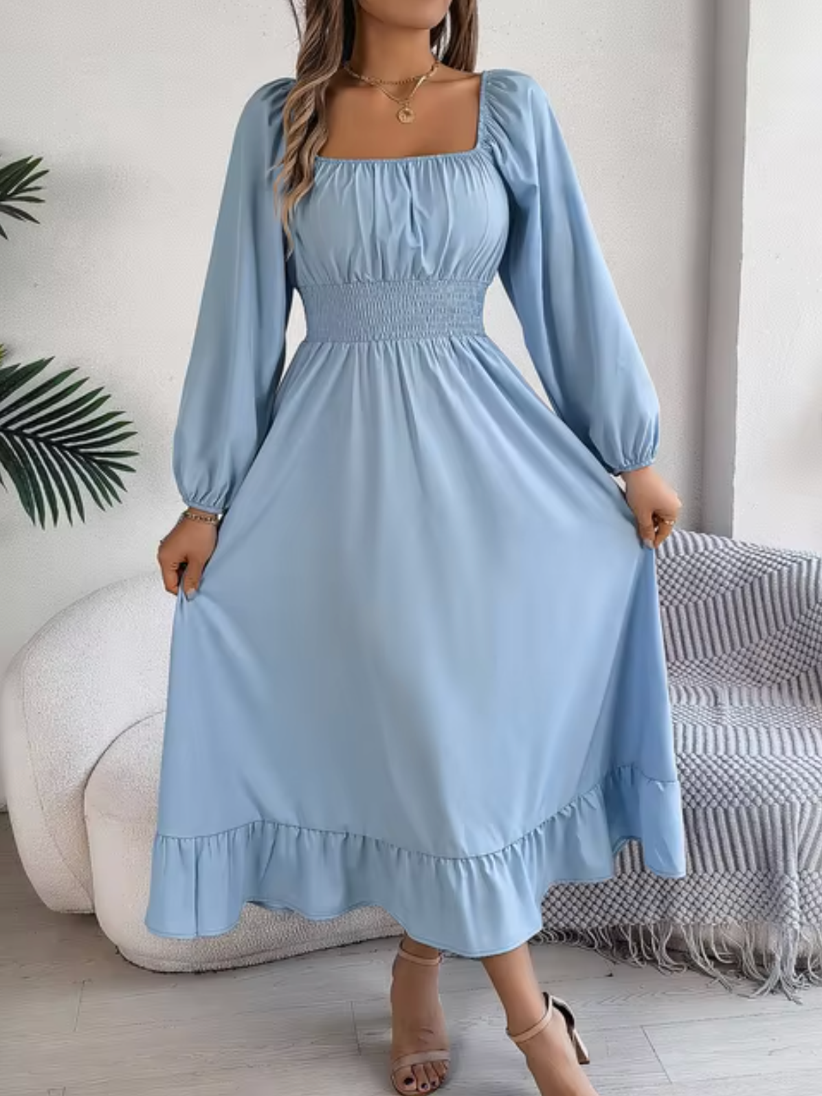 Gaia – Kleid mit hoher Taille und Puffärmeln