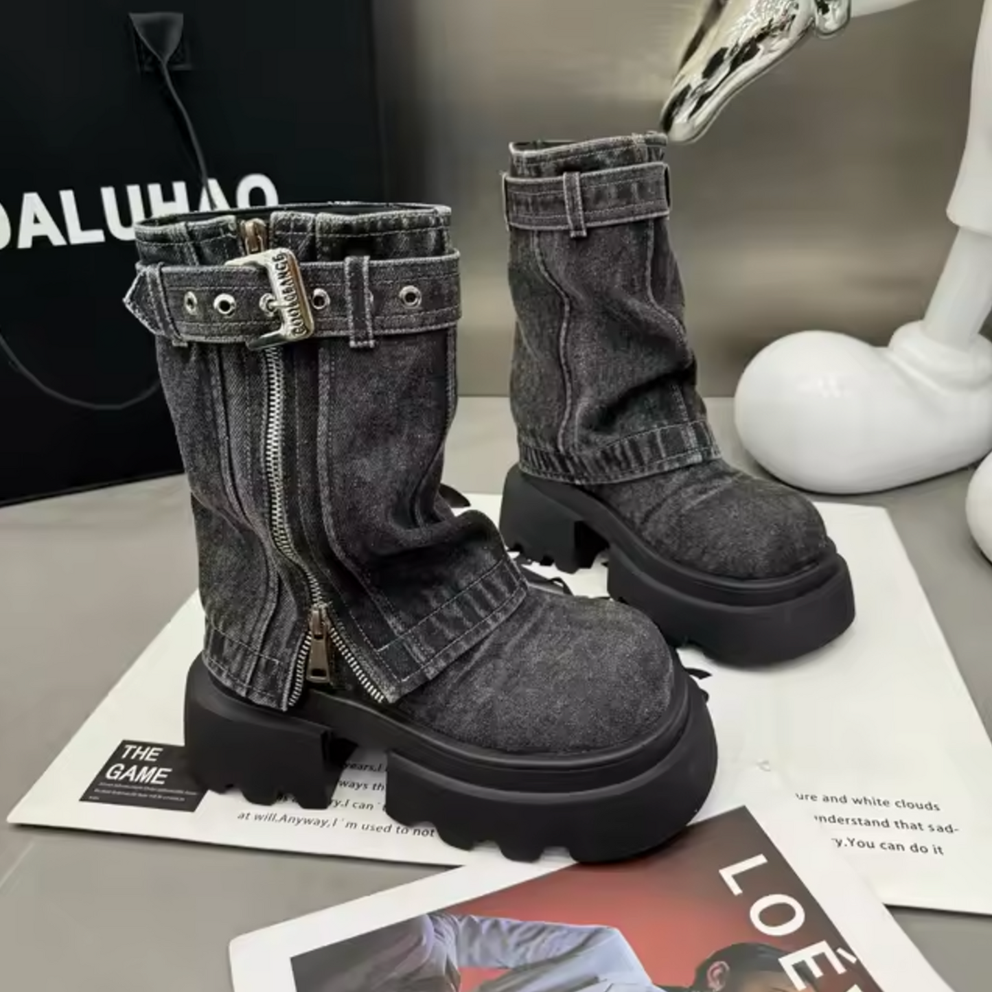 Drusilla – Jeansstiefel mit klobigen Absätzen