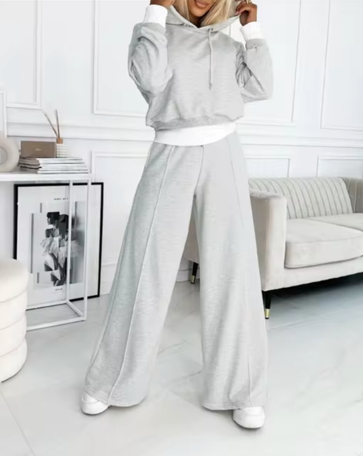 Kate – Zweiteiliges Set aus Kapuzenpullover und Hose mit weitem Bein