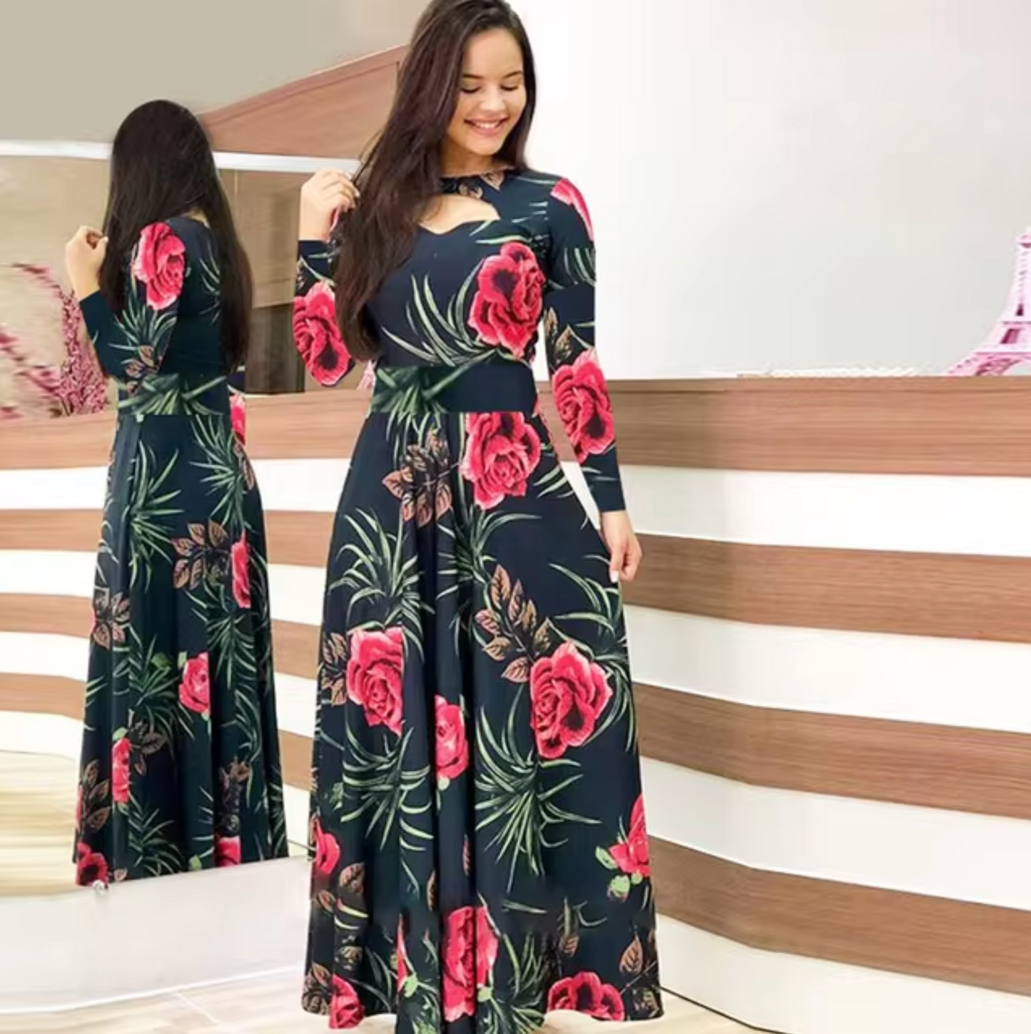 Euna – Maxikleid mit langen Ärmeln und Blumenmuster