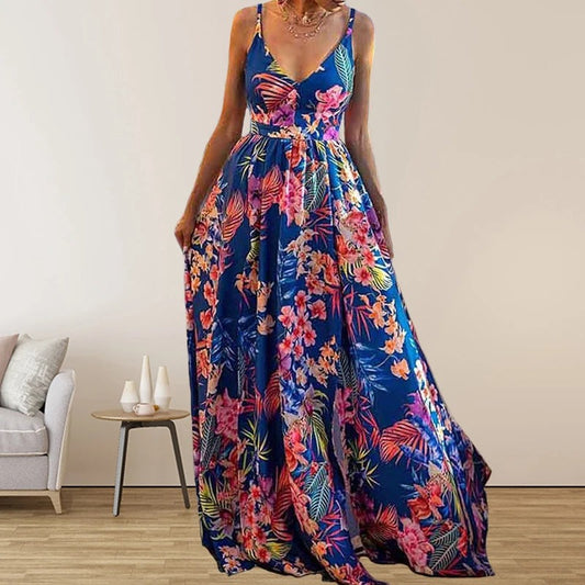 Flora - Bedrucktes Kleid mit V-Ausschnitt